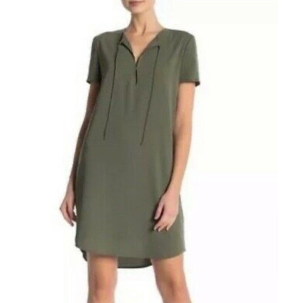 THEORY Dress Womens Tunic Pullover Boho V-Neck Dress Green-6